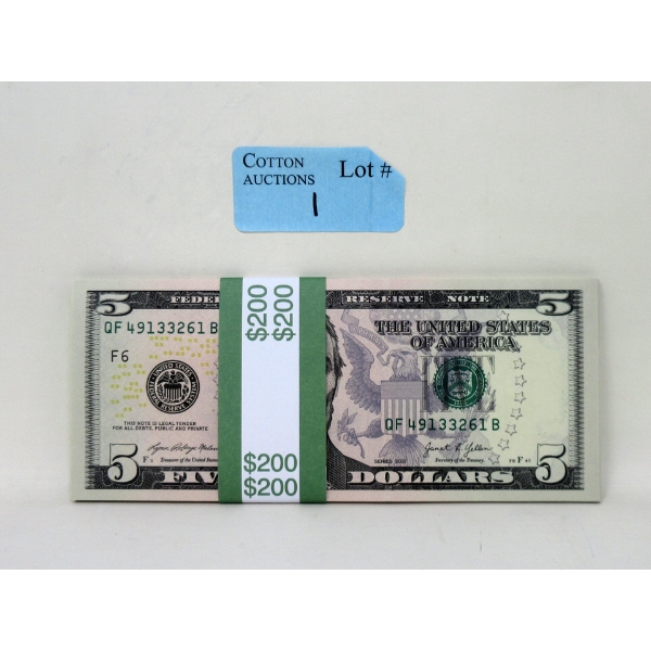 40 x $5 USD Uncirculated Sequential Numbered Bundle 