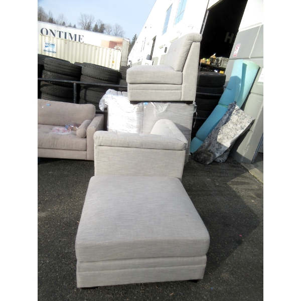 5 Piece Grey Fabric Sectional Sofa & Ottoman