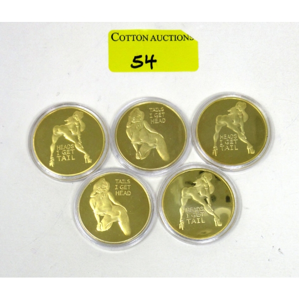 5 x Gold  Clad NUDE Girl Art Rounds