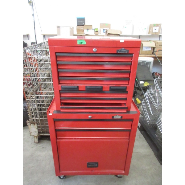 Jobmate Red Metal Stacking Tool Chest  - Open