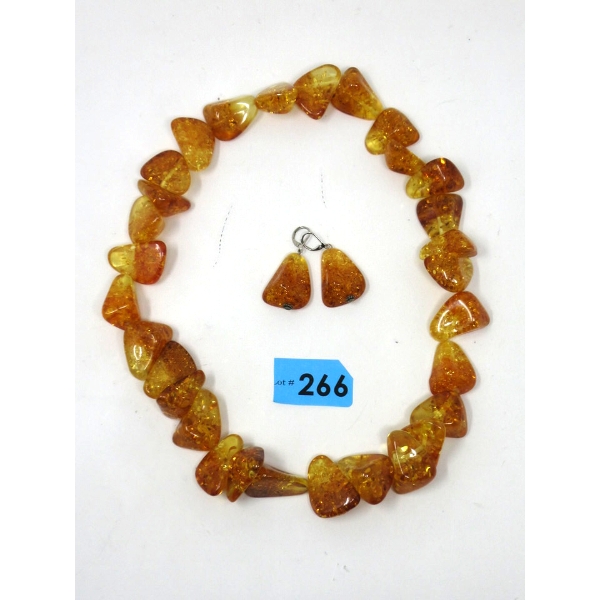 24" Amber Resin Necklace & Earring Set 