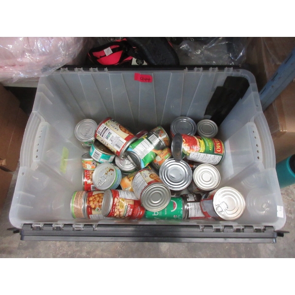 Tote of Assorted Canned Food - Dented Tins