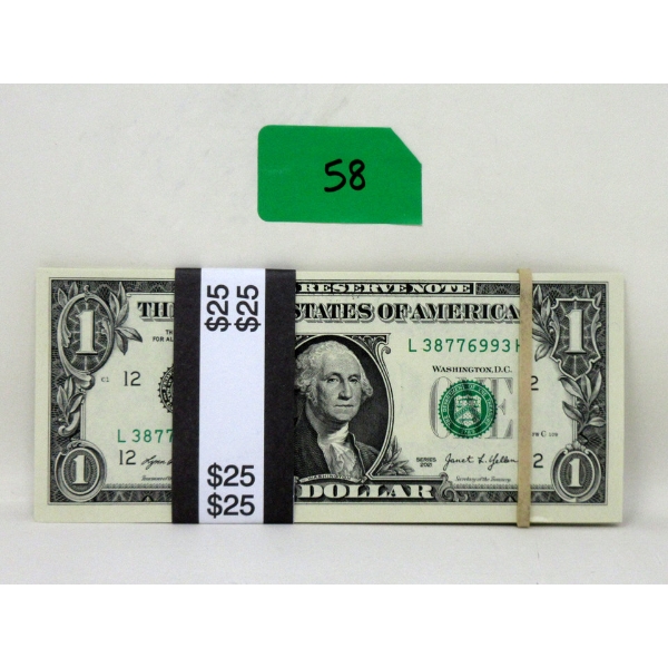 25 x $1 USD Uncirculated Sequential Numbered Bundle