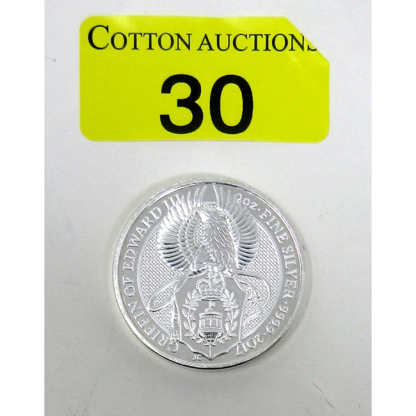 2 Oz .9999 Silver 2017 Griffon of Edward III Coin 