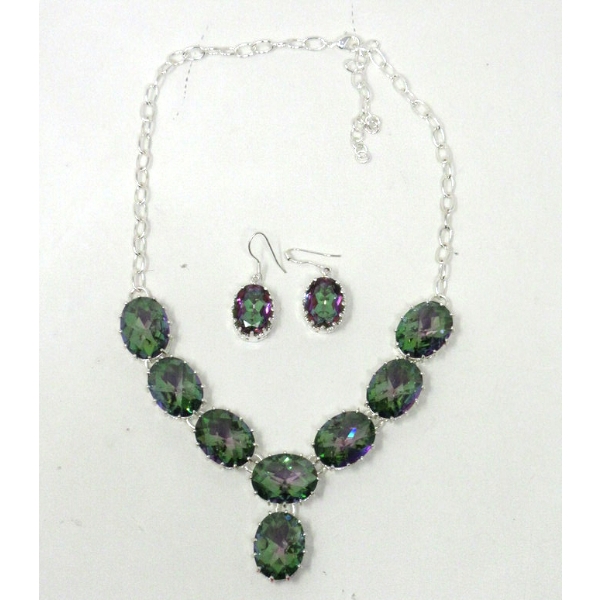 Mystic Topaz Large Stone Necklace & Earrings