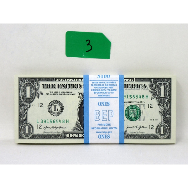 100 x $1 USD Uncirculated Federal Reserve Bundle