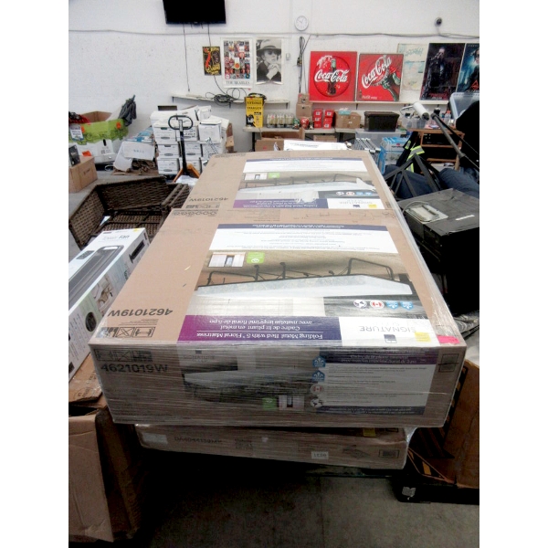 Skid of Folding Metal Beds & Other Furniture
