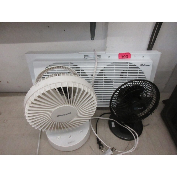 1 Window Fan and 2 Desk Top Fans - Preowned