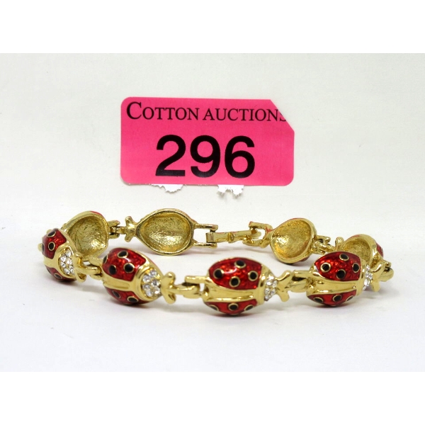 Enamel and Crystal 8" Lady Bug Line Bracelet