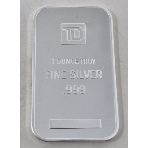1 Oz .999 Silver TD Bank Investor Bar 