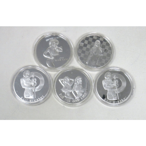 5 x Silver Clad NUDE Girl Art Round 