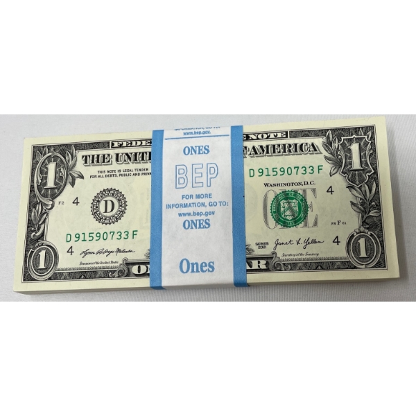 100 x $1 USD Uncirculated Federal Reserve Bundle 