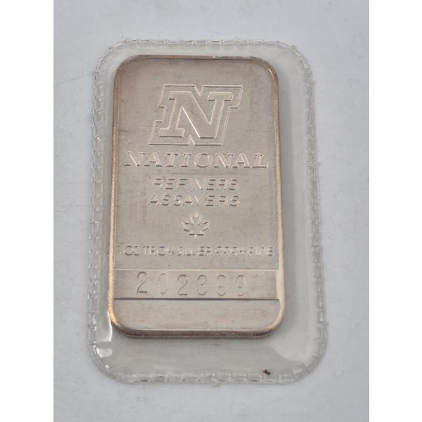 1 Oz .999+ Silver National Assayers Bar