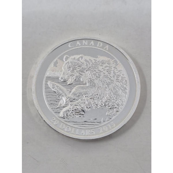 1 Oz .9999 Silver Canada Bear/Salmon $20 Coin 