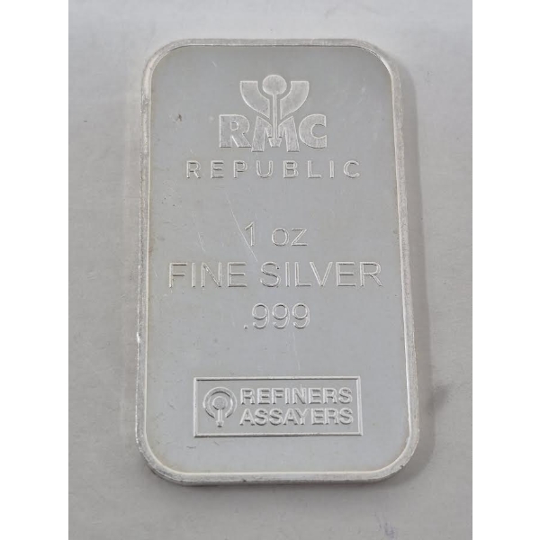 1 Oz .999 Silver RMC Refiners Bar 