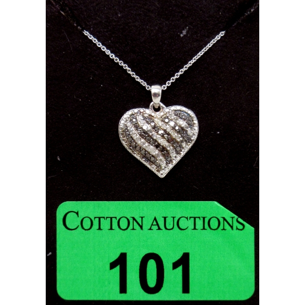Half Carat Black & White Diamond Heart Pendant 