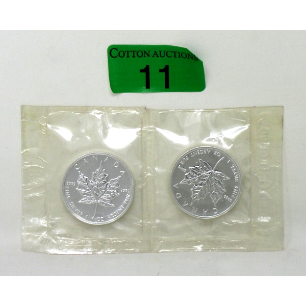 Uncut 2 x 1 Oz .9999 Silver 1999 Maple Leaf Coins 
