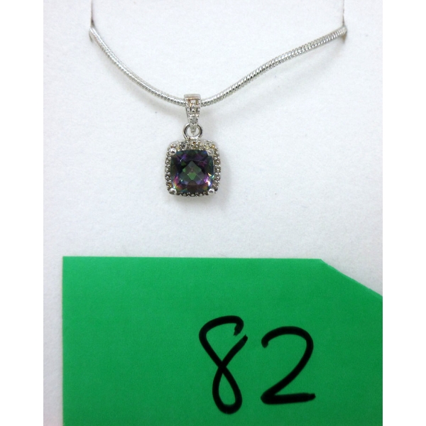 1.9 CT Square Cut Mystic Topaz & Diamond Sterling Silver Pendant 