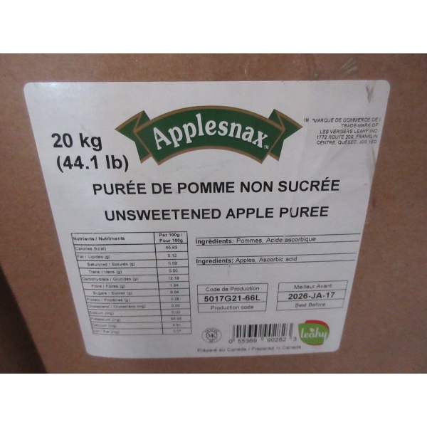 2 x 20 kg Boxes of Applesnax Unsweetened Apple Puree