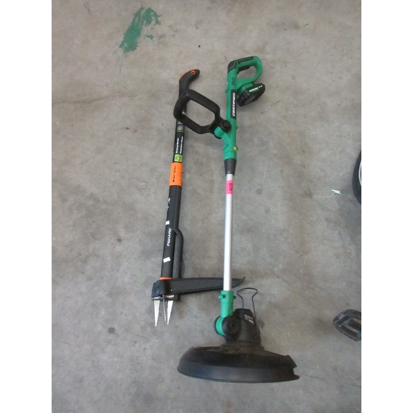 Cordless Weed Trimmer & Fiskars Stand-Up Weeder