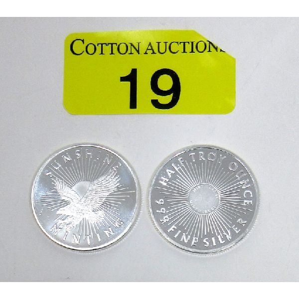 2 x 1/2 Oz .999 Silver Sunshine Minting Rounds