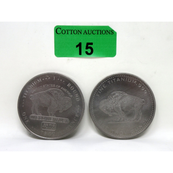 2 x 1 Oz .999 Fine Titanium Buffalo Rounds 