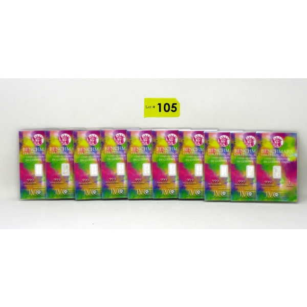 10 x 1 Grain .999 Silver Certified Bars 