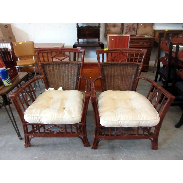 Pair of Large 1970s Malacca Rattan Chairs 