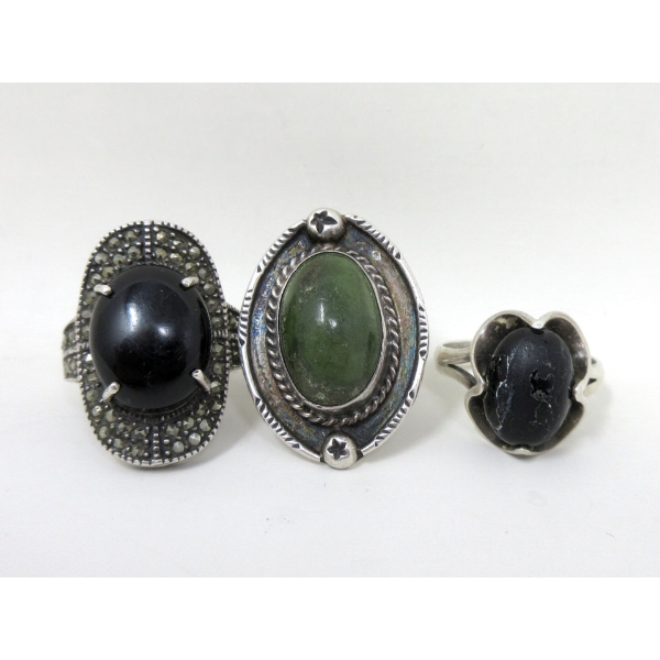 3 Sterling Silver and Gemstone Rings - Preowned 