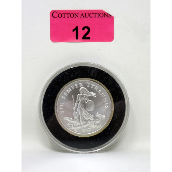 2 Oz .999 Silver 2015 Silver Shield 'Sic Semper Tyrannis' Round 