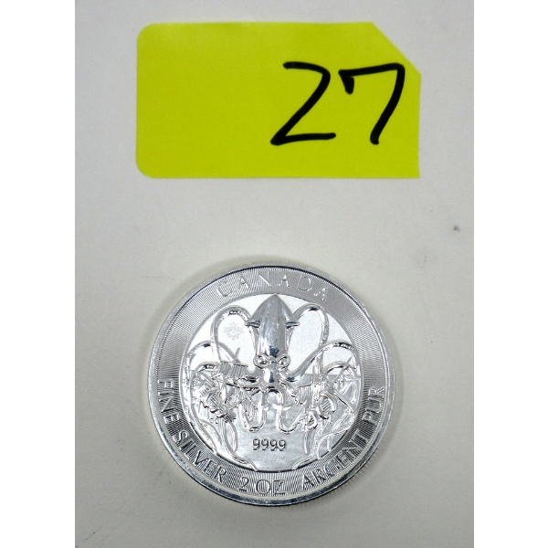 2 Oz .9999 Silver 2020 Kraken Canada Coin  