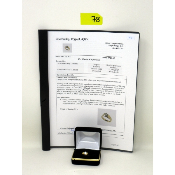 14KT Yellow Gold Marquise Solitaire Diamond Ring 