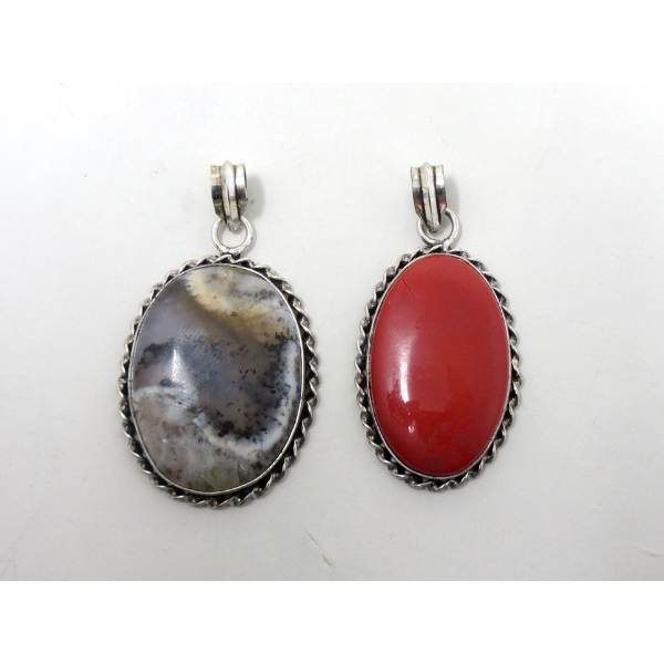 2 Large .925 Silver Gemstone Pendants