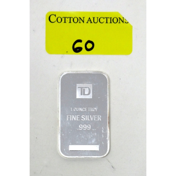 1 Oz .999 Silver TD Investor Bar 