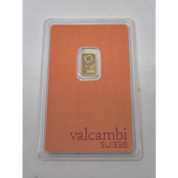 1 Gram .9999 Fine Gold Valcambi Suisse Bar 