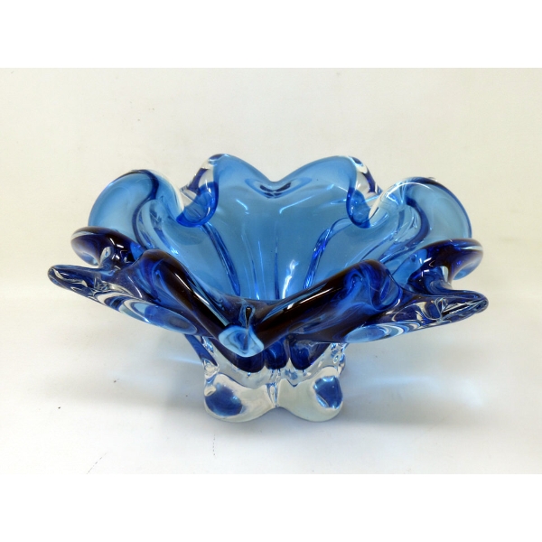 Mid-Century Blue Chalet Glass Centerpiece Bowl