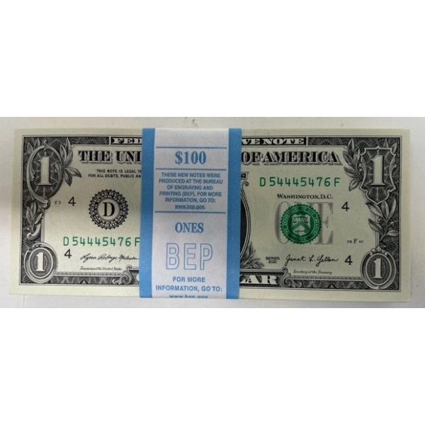 100 x $1 USD Uncirculated Federal Reserve Bundle 