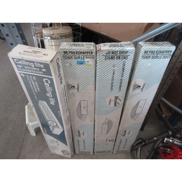 Four 48" Fluorescent Ceiling Light Fixtures