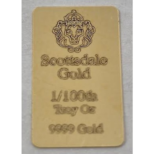1/100 Oz .9999 Fine Gold Scottsdale Lion Bar