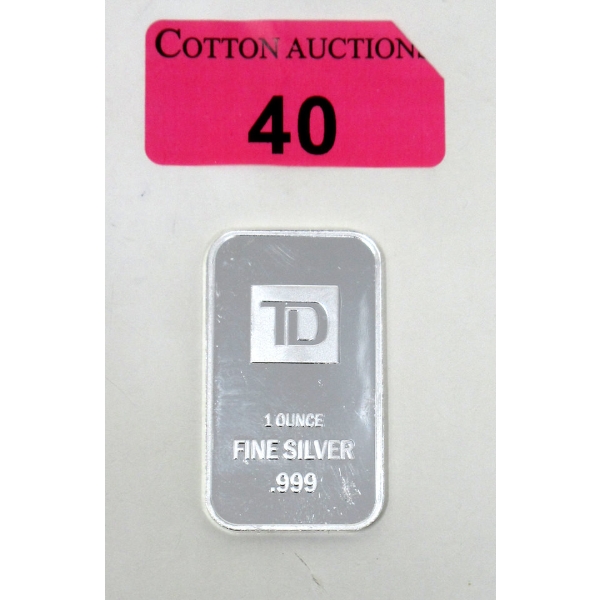 1 Oz .999 Silver TD Bank Investor Bar 