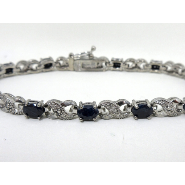New Blue Sapphire & Diamond Tennis Bracelet