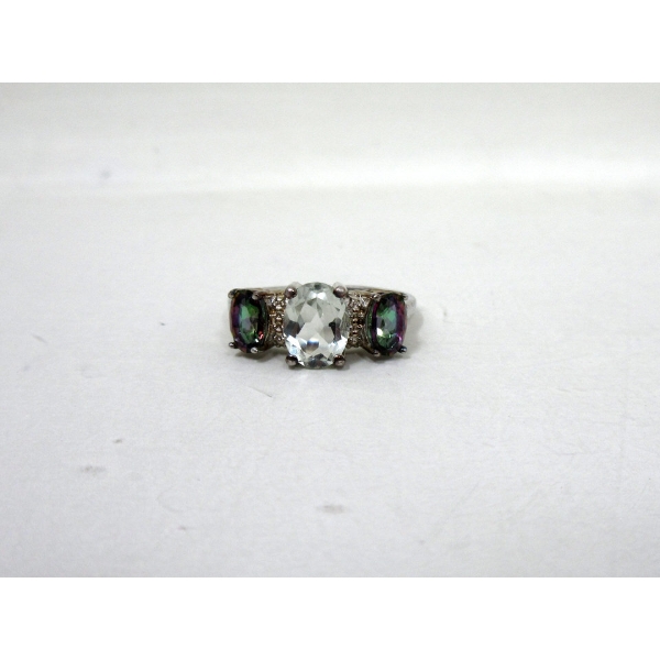 Aquamarine, Mystic Topaz & Diamond Ring