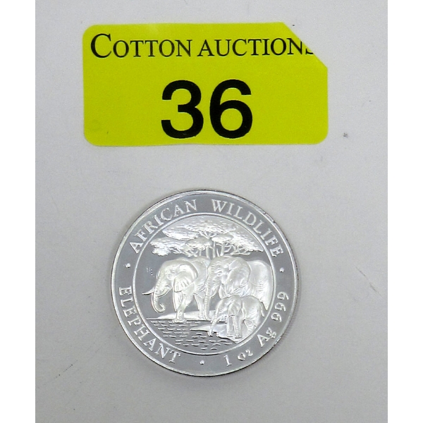 1 Oz .999 Silver 2013 African Wildlife Elephant Coin 