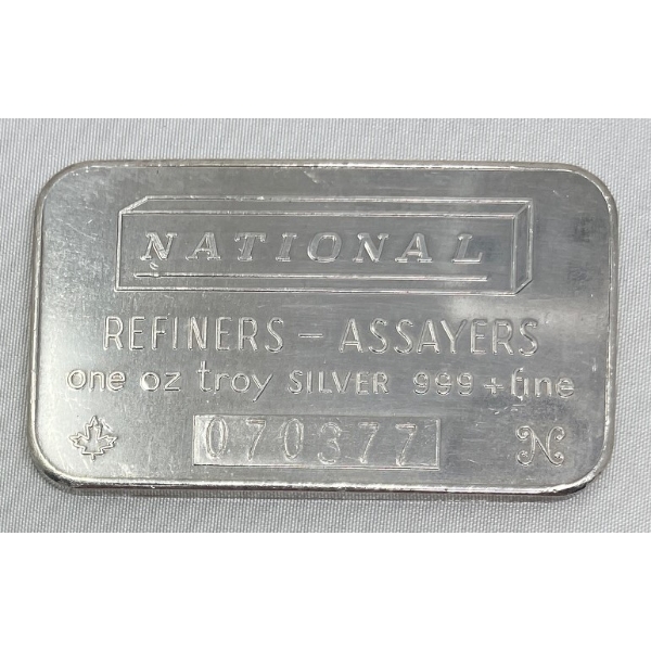 Vintage .999+ Silver National Refiners Bar