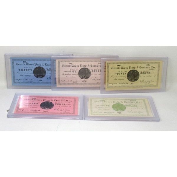 Set of 5 Grand River Pulp & Lumber Co Certificates