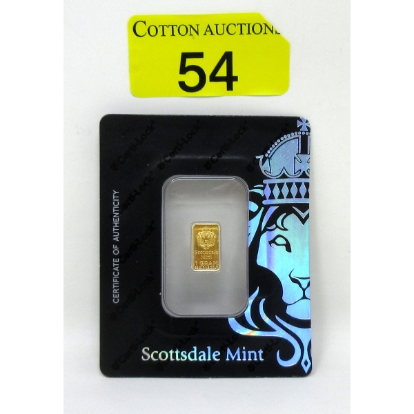 1 Gram .9999 Fine Gold Scottsdale Certified Bar 