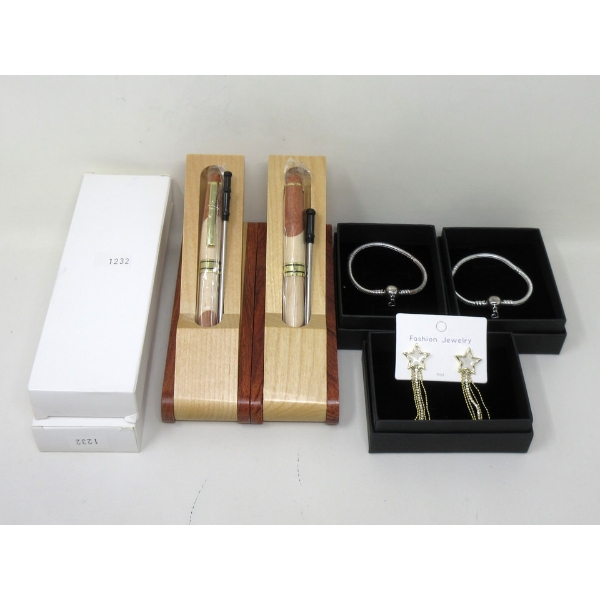 2 New Wood Pens, 2 New Bracelets & 1 Earrings