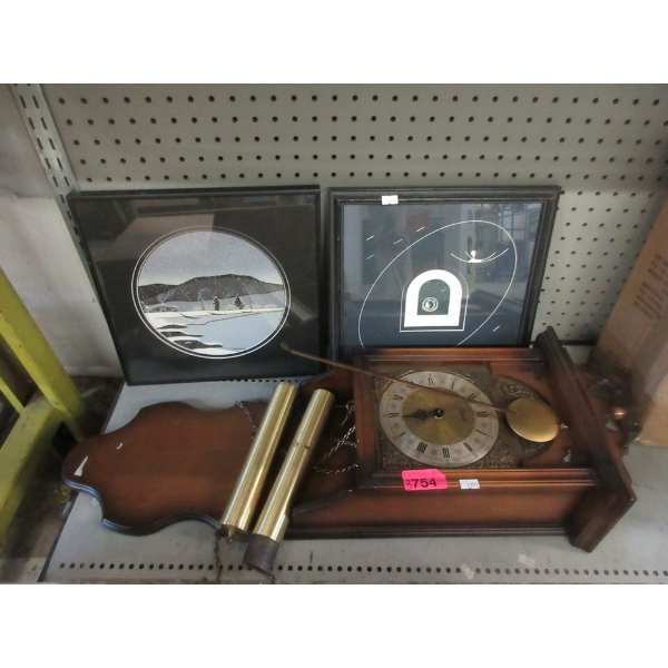 Ubago Wood Wall Clock & 2 Framed Art
