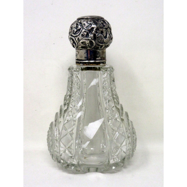 Large Antique Sterling Silver Topped Perfume Bottle