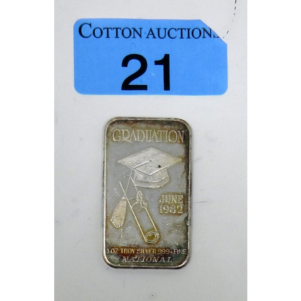Vintage 1 Oz .999+ Silver 1982 Graduation Bar 